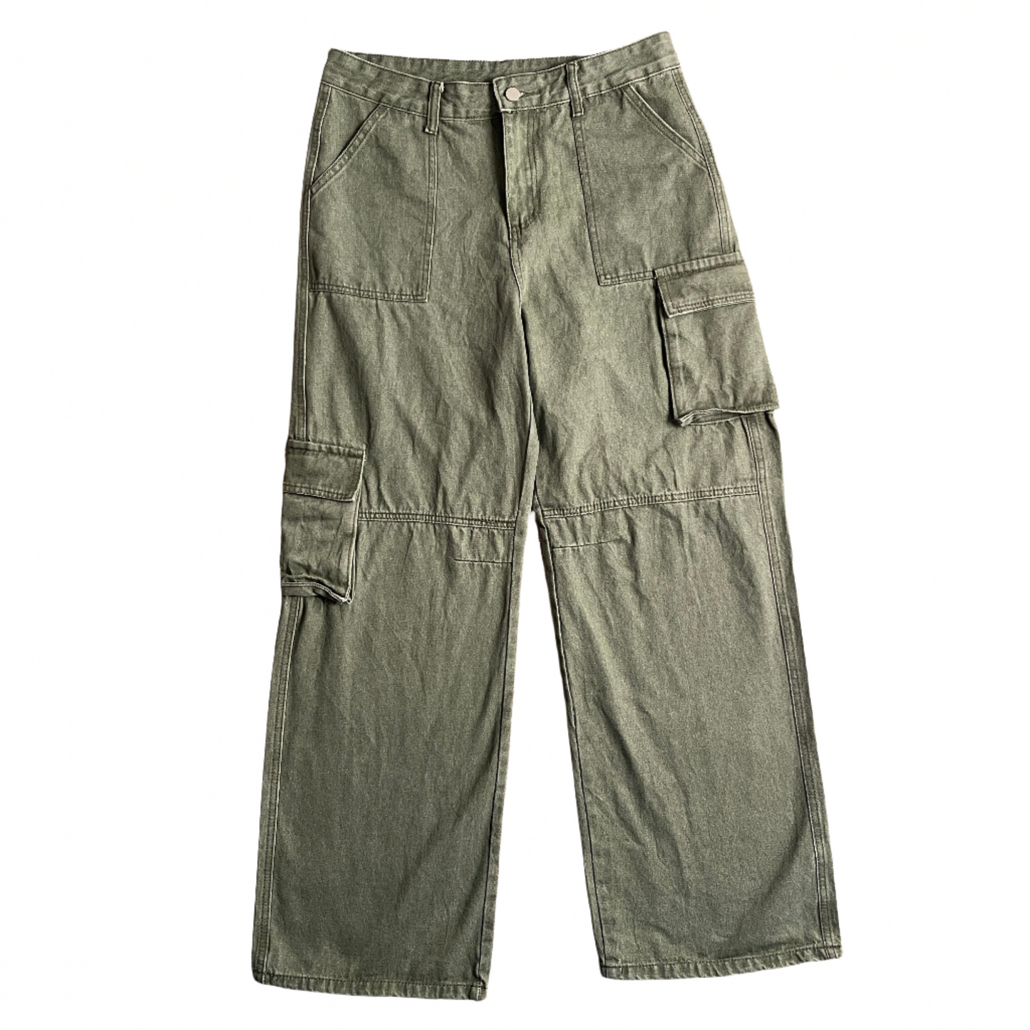 Army Green Wide Leg Cargo Pants (W32)
