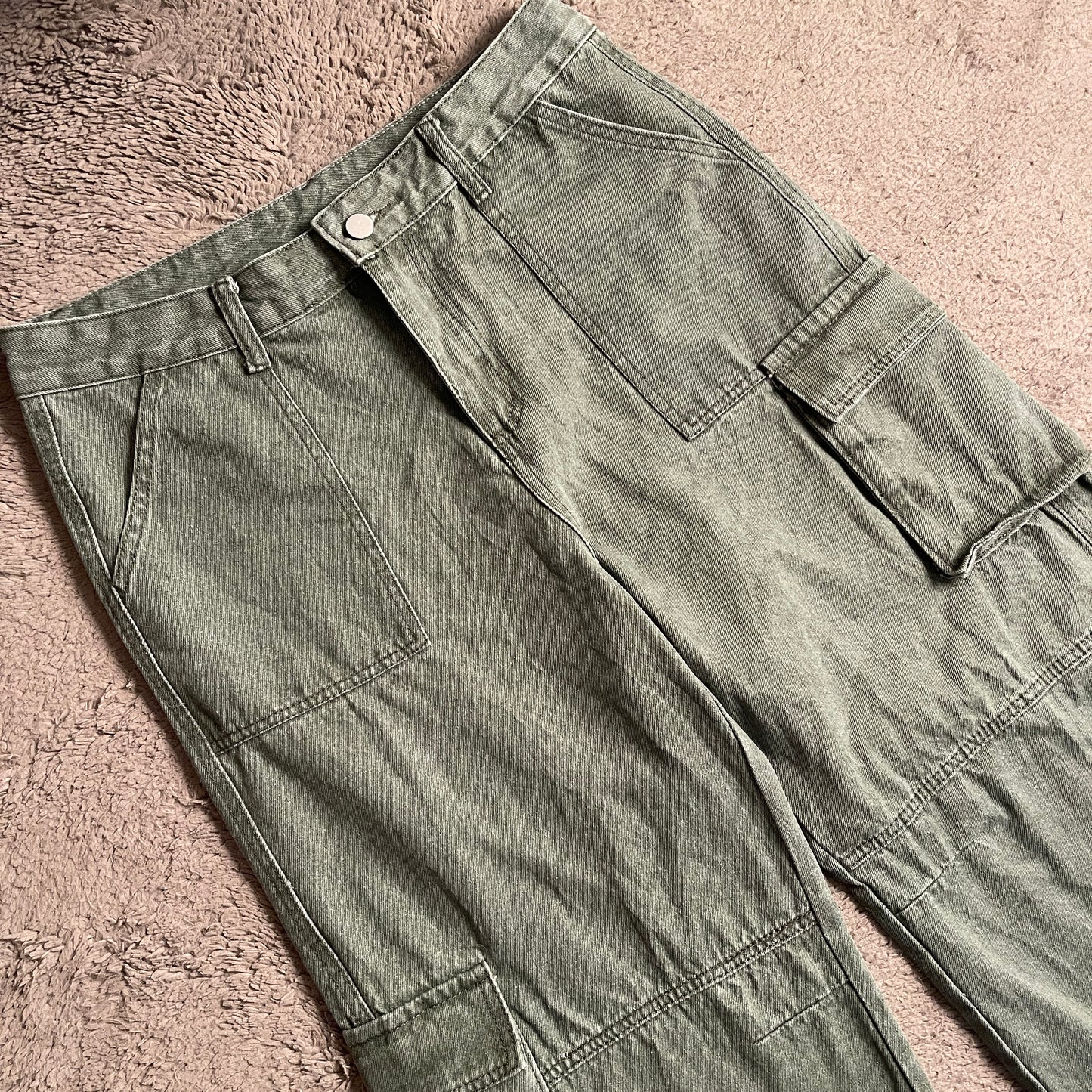 Army Green Wide Leg Cargo Pants (W32)