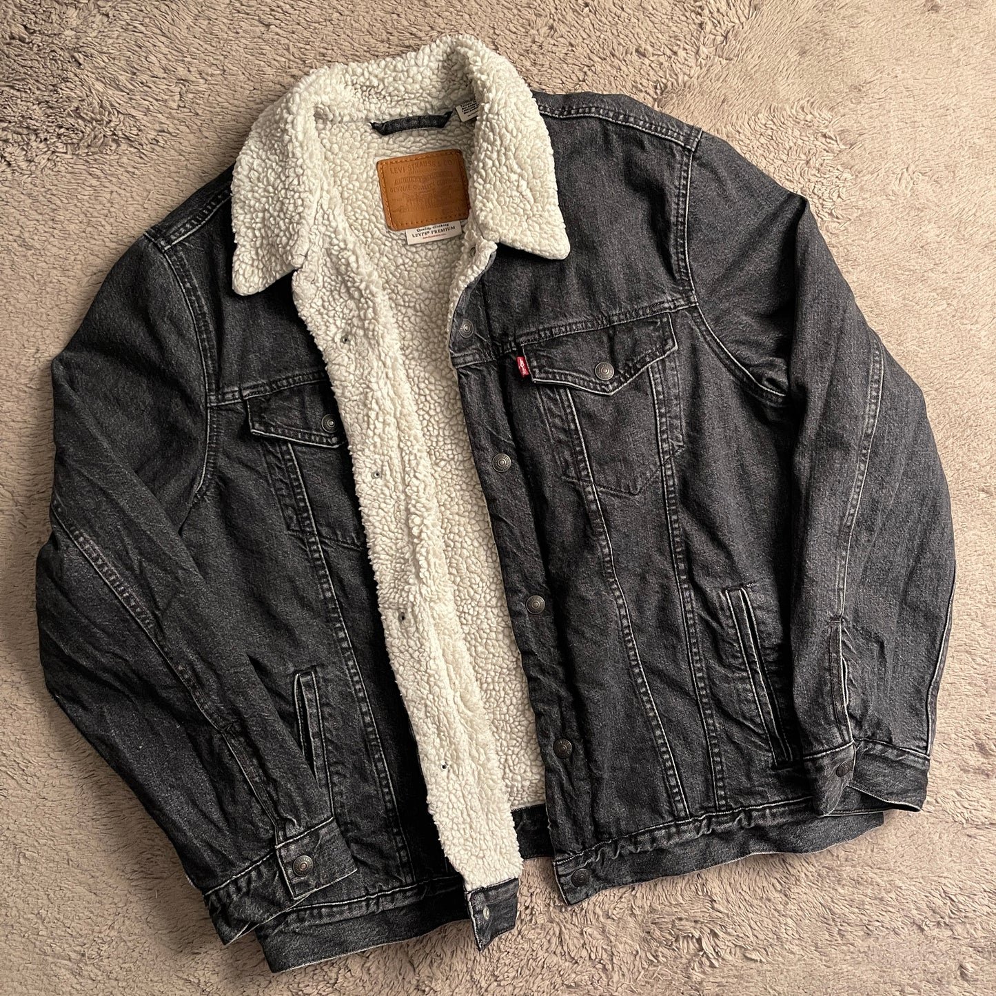 Levi's Sherpa Trucker Black Denim Jacket (XL)