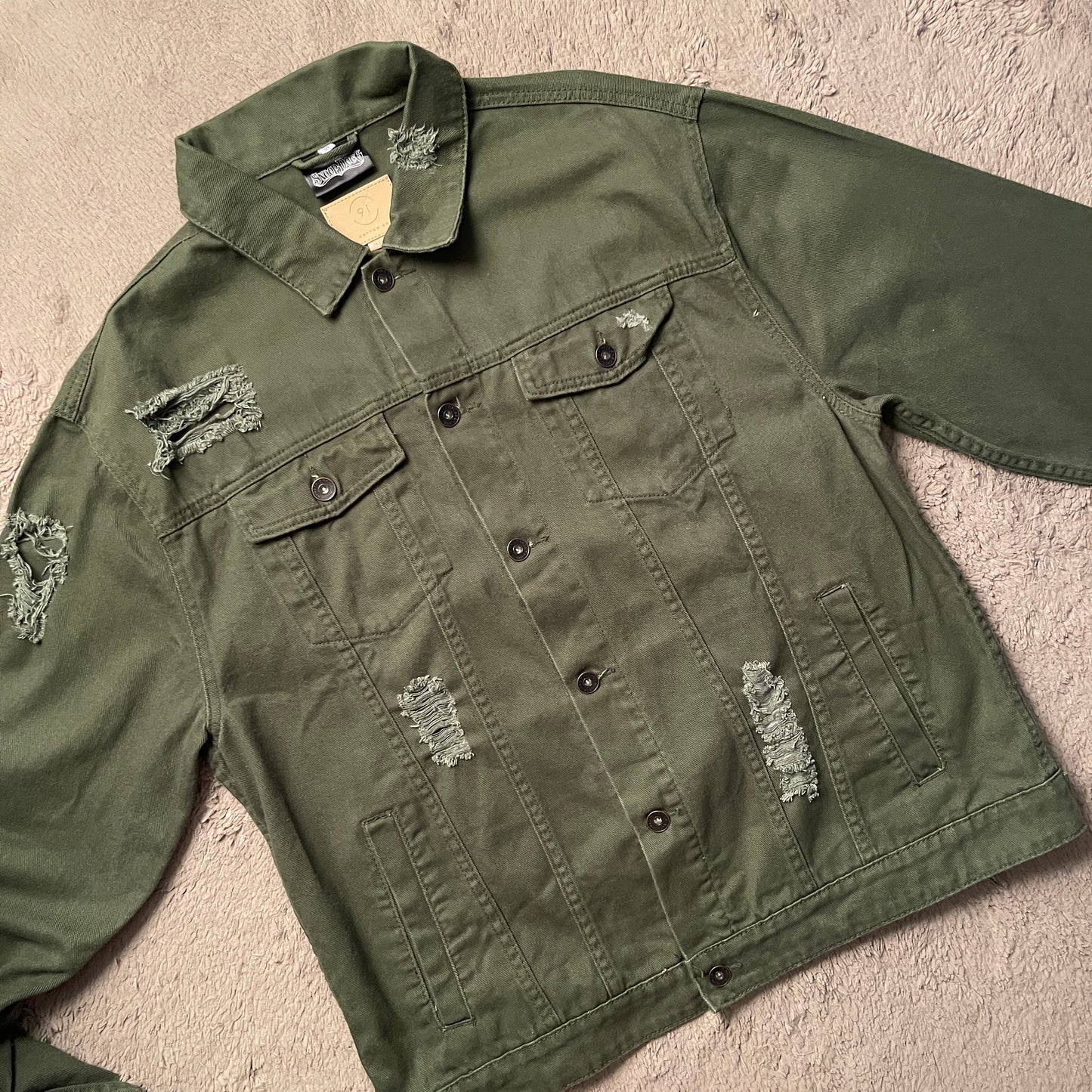Snoop Dogg Olive Green Ripped Denim Jacket (XL)