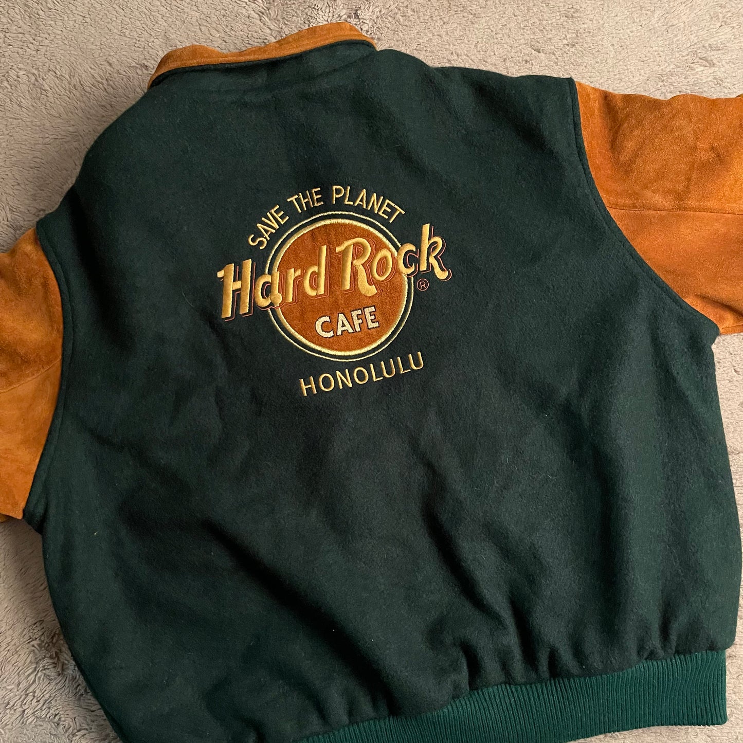 Vintage Hard Rock Suede Leather Bomber Jacket (XL)