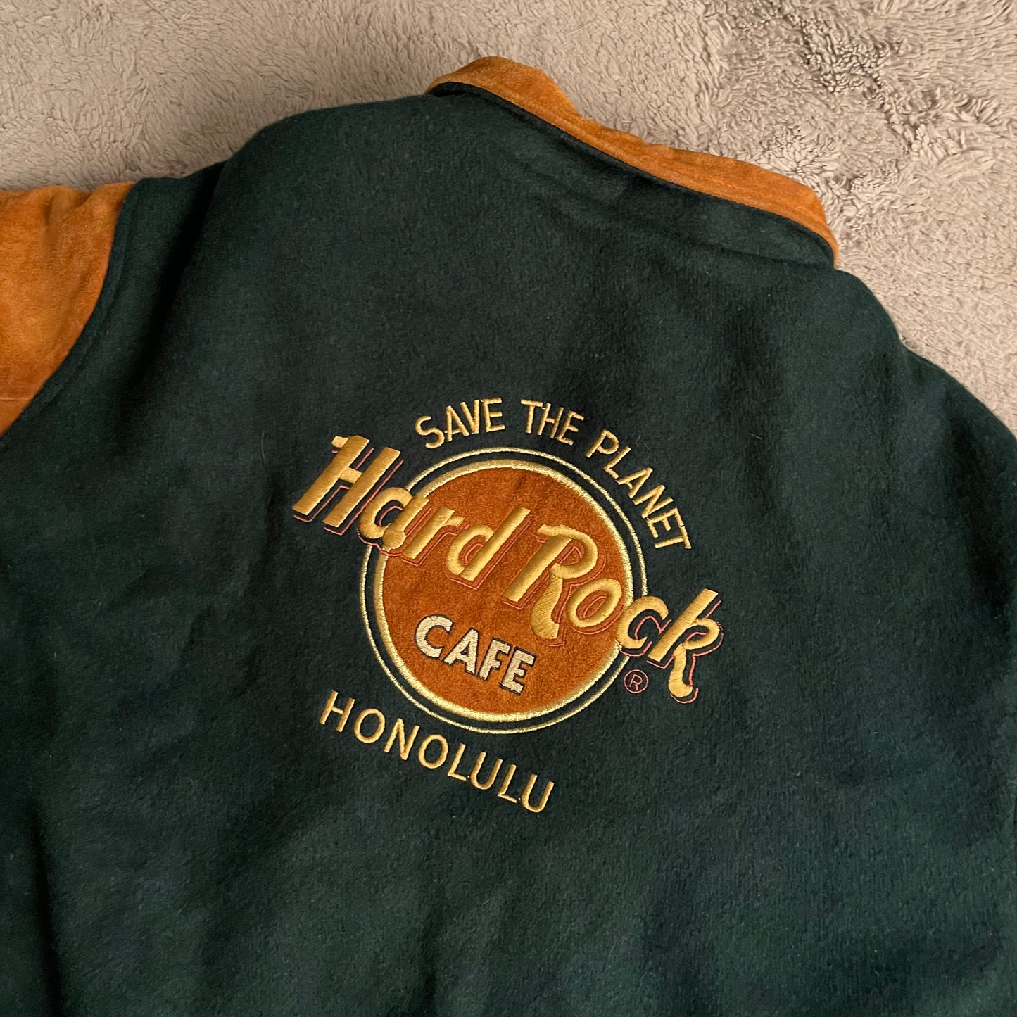 Vintage Hard Rock Suede Leather Bomber Jacket (XL)