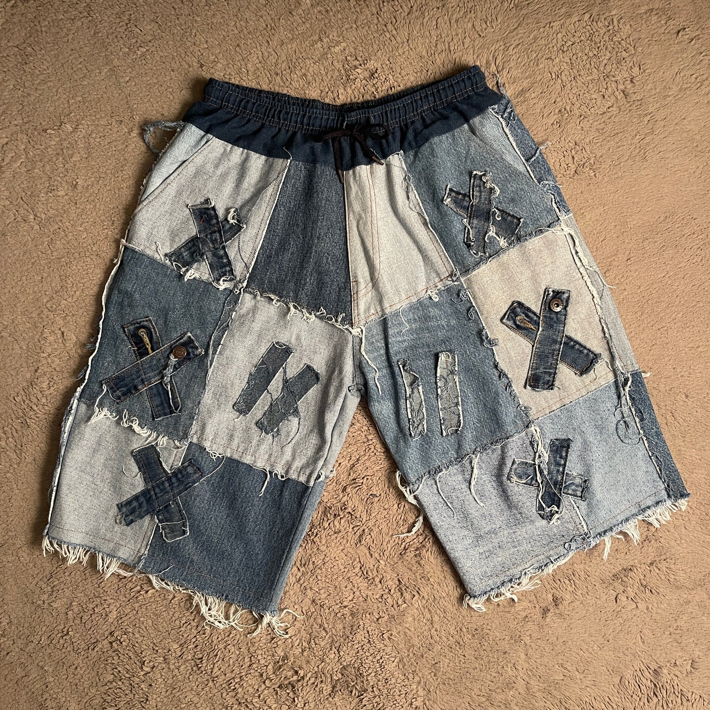 Patchwork Denim Shorts (W28-W32)