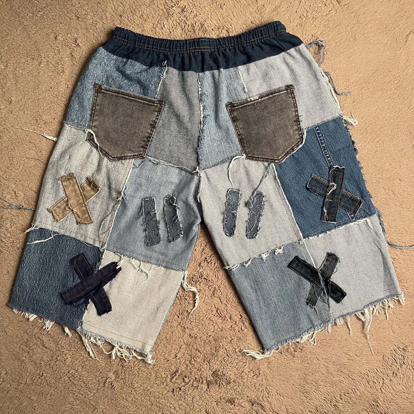 Patchwork Denim Shorts (W28-W32)