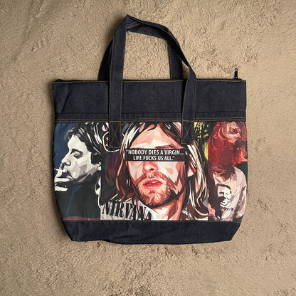 Kurt Cobain Denim Art Bag