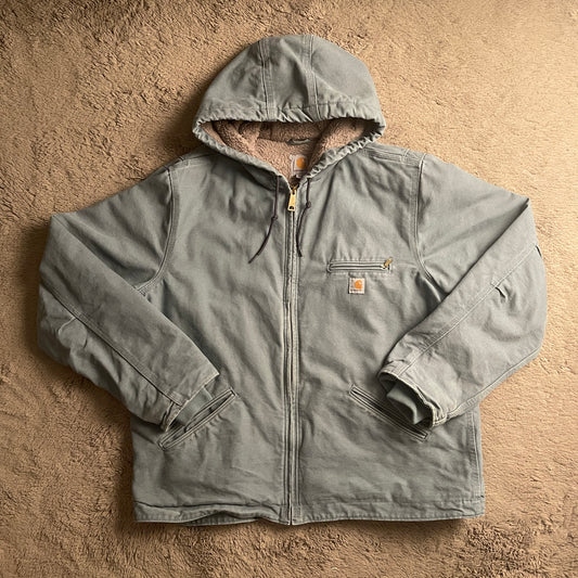 Light Blue Carhartt Denim-Sherpa Hoodie Jacket (XL)