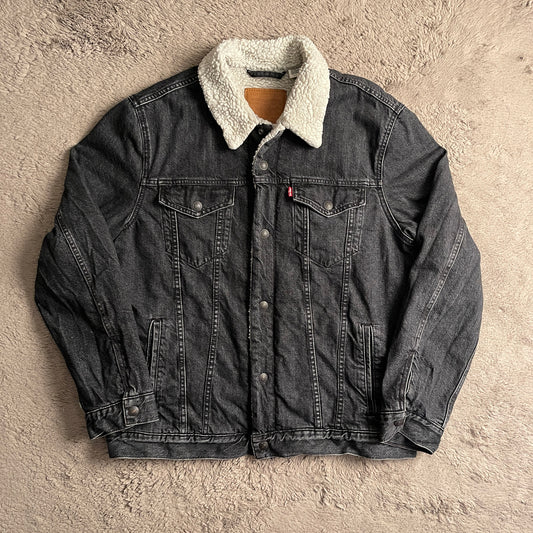 Levi's Sherpa Trucker Black Denim Jacket (XL)