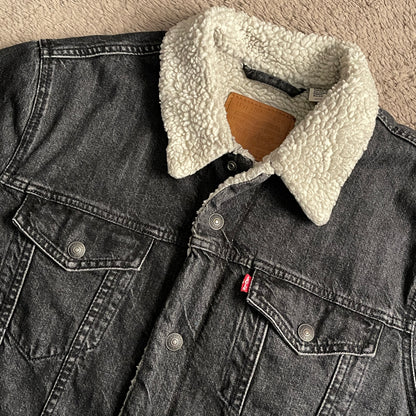 Levi's Sherpa Trucker Black Denim Jacket (XL)