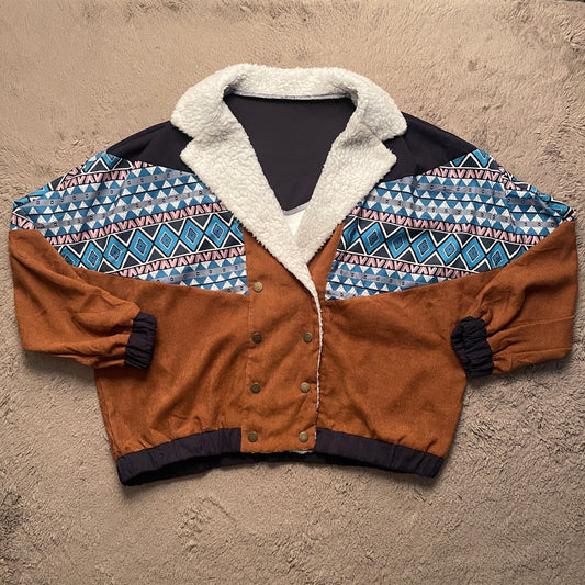 Sherpa Lined Geo Pattern Corduroy Jacket (M)