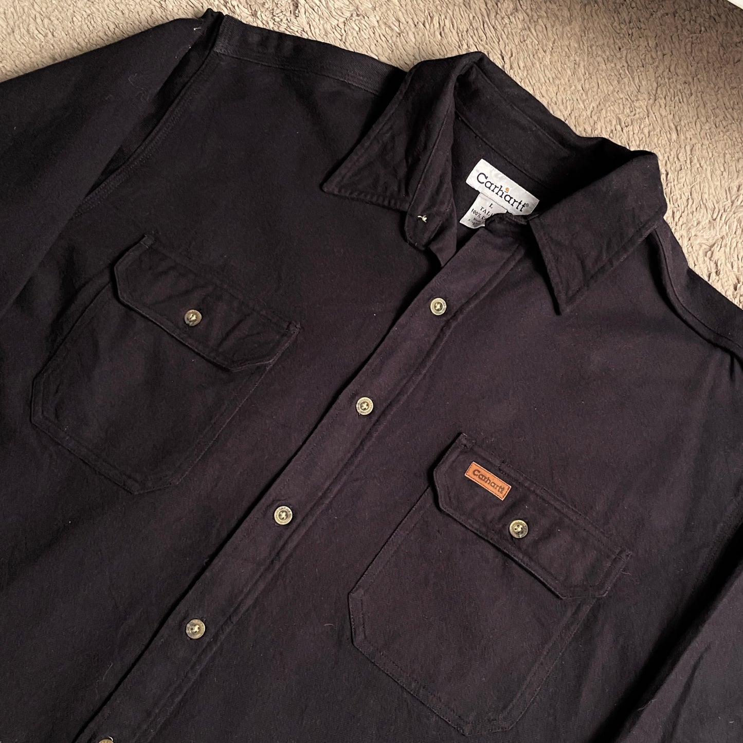 Carhartt Black Button Up Polo Tall Shirt (L)