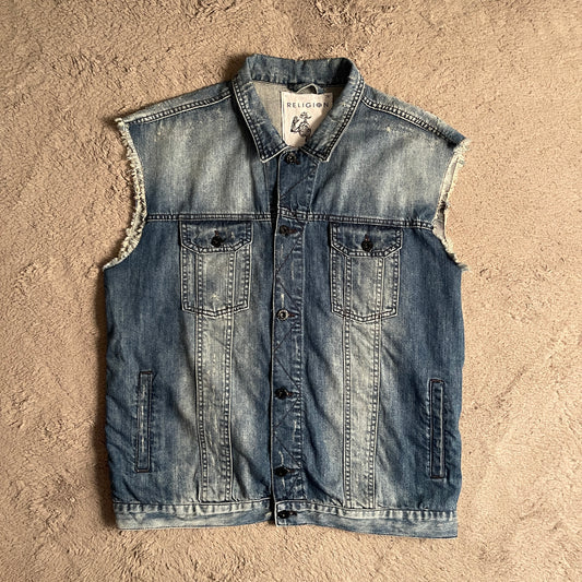 Religion Ripped Denim Vest (L)