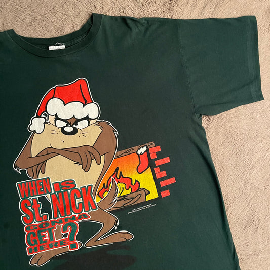 1996 Looney Tunes' Tasmanian Devil: "When is St. Nic Gonna Get Here?" Vintage Tee (XL)