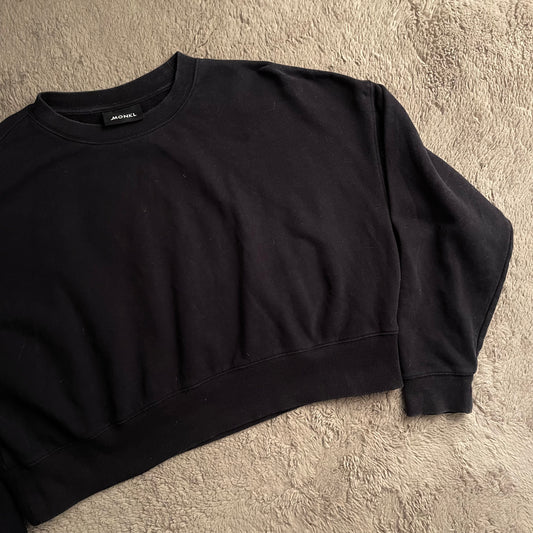 MONKL Women's Plain Black Cropped Crewneck (L)